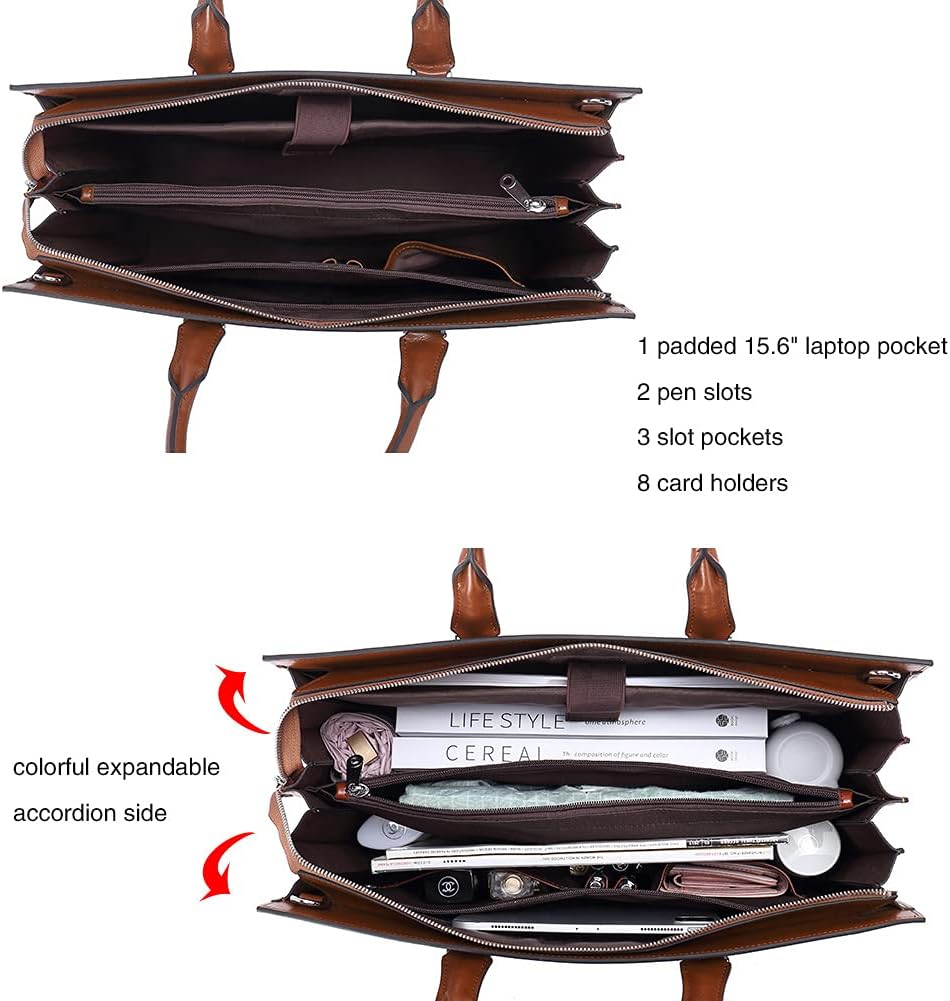 CLUCI Leather Briefcase for Women Laptop 15.6 Inch Professional Business Work Ladies Computer Handbag Shoulder Bag
