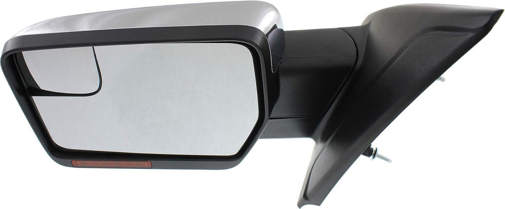 Kool Vue Driver Side Power Heated LED Car Mirror for Ford F-150 2011-2014 Power Fold with Signal Light, Spotter Glass, Memory & Puddle Lamp, Chrome