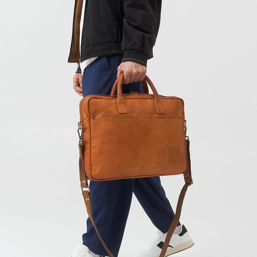 BERLINER BAGS Vintage Genuine Leather Laptop Bag Madrid, Work Bag, Briefcase for Men and Women - Brown