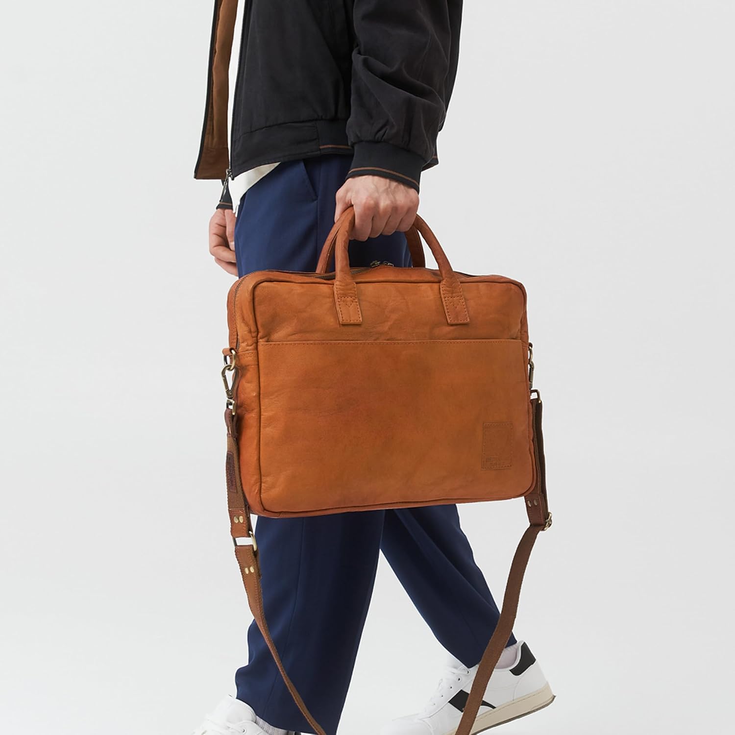 BERLINER BAGS Vintage Genuine Leather Laptop Bag Madrid, Work Bag, Briefcase for Men and Women - Brown
