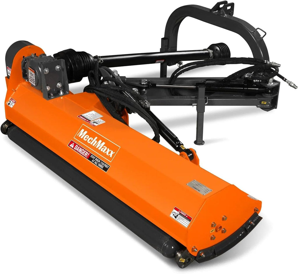 MechMaxx 65' Inch PTO Drive 3 Point Hitch Offset Flail Ditch Bank Mower for 30-60HP CAT 1 Tractor, 85'' Offset Distance,60°/90° Rotation Angle, 28 Hammers, Model VAM65