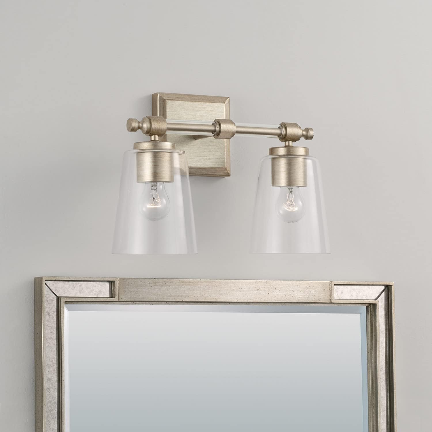 Capital Lighting 144821BS-523 Breigh Modern Clear Glass Cylinder Vanity Lights for Bathroom, 2-Light 200 Total Watts, 10' H x 14' W, Brushed Champagne