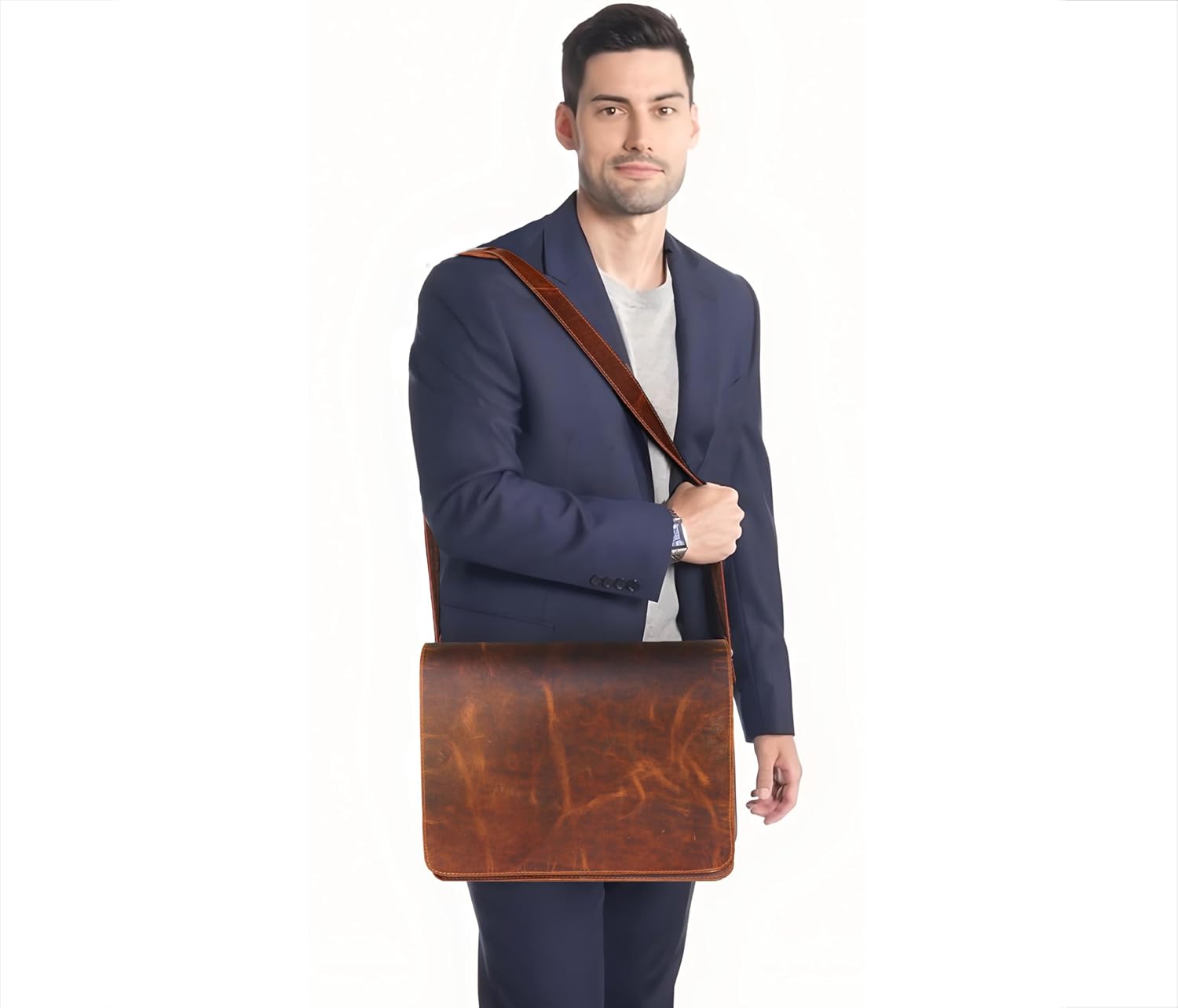 13' leather messenger bag laptop case office briefcase gift for men computer distressed shoulder bag
