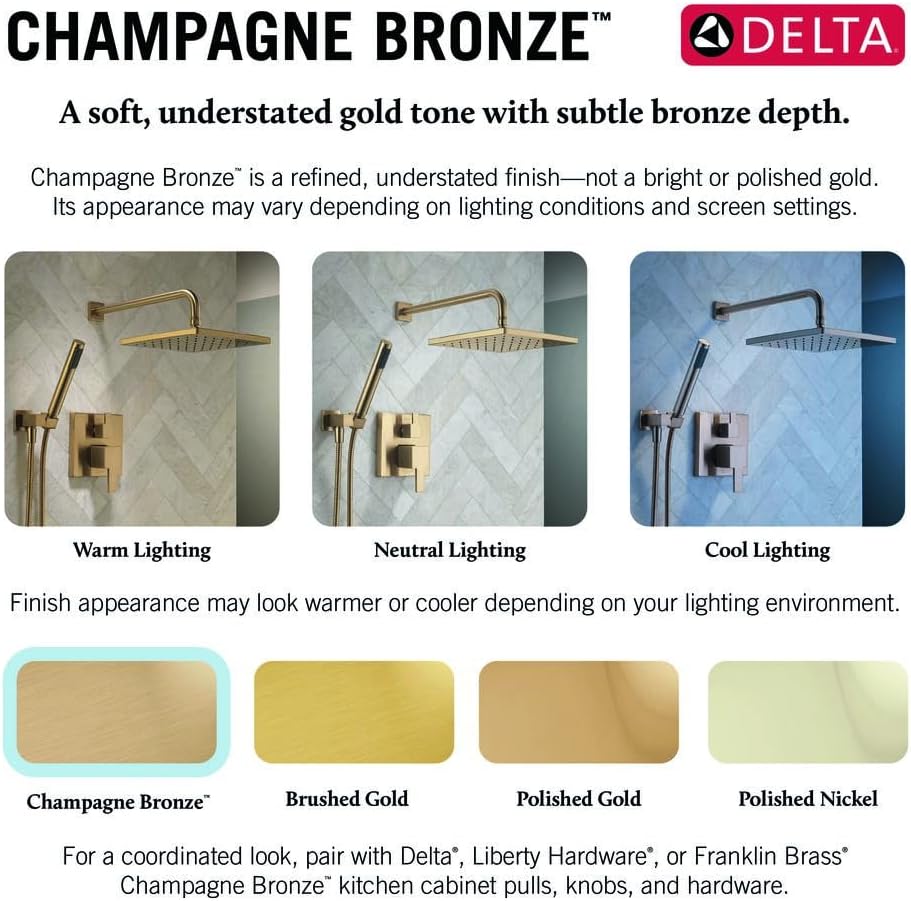 Delta Ashlyn 14 Series Bathtub and Shower Faucet Set, Brushed Gold Shower Head and Handle Set, Valve Trim Kit, Stainless T14464-CZ (Valve Not Included)
