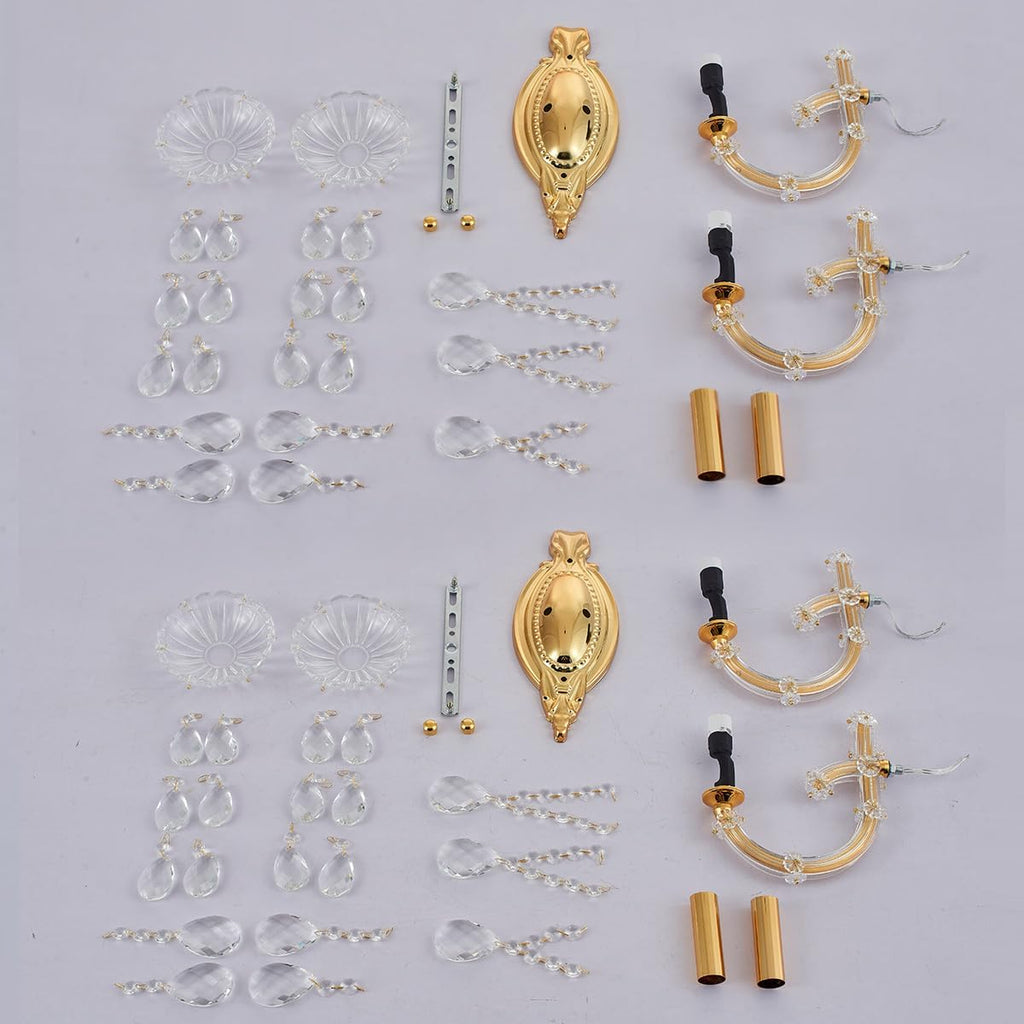 YLONG-ZS Gold Crystal Sconces Set of 2, Crystal Wall Chandelier Sconces Modern, Wall Mount Lamps Bedside, Wall Lamp Gold Wall Light for Bedroom, Living Room,Bathroom,Restrant,Hallway
