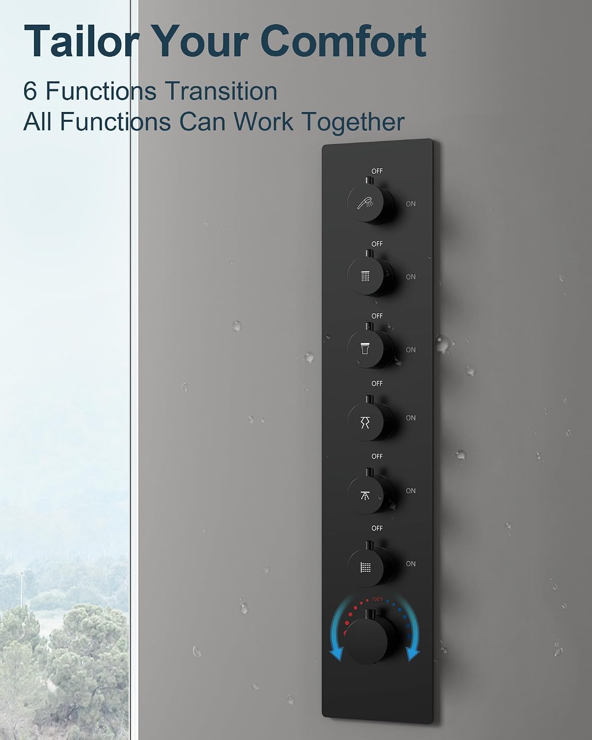 Luxury LED Shower System, 28' x 16' Ceiling Mount Bluetooth Music Speaker 4 Function Shower Head with 6 Body Jets, Matte Black