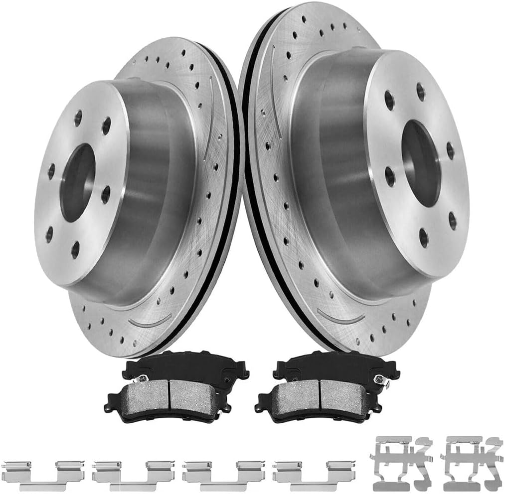 Rear Brake Pads and Rotors Kit, Drilled & Slotted Rotors Ceramic Brake Pads for GMC Sierra 1500 1999-2006, for GMC Safari 2003-2005, for Chevrolet Astro 2003-2005, for Chevy Silverado 1500 1999-2006