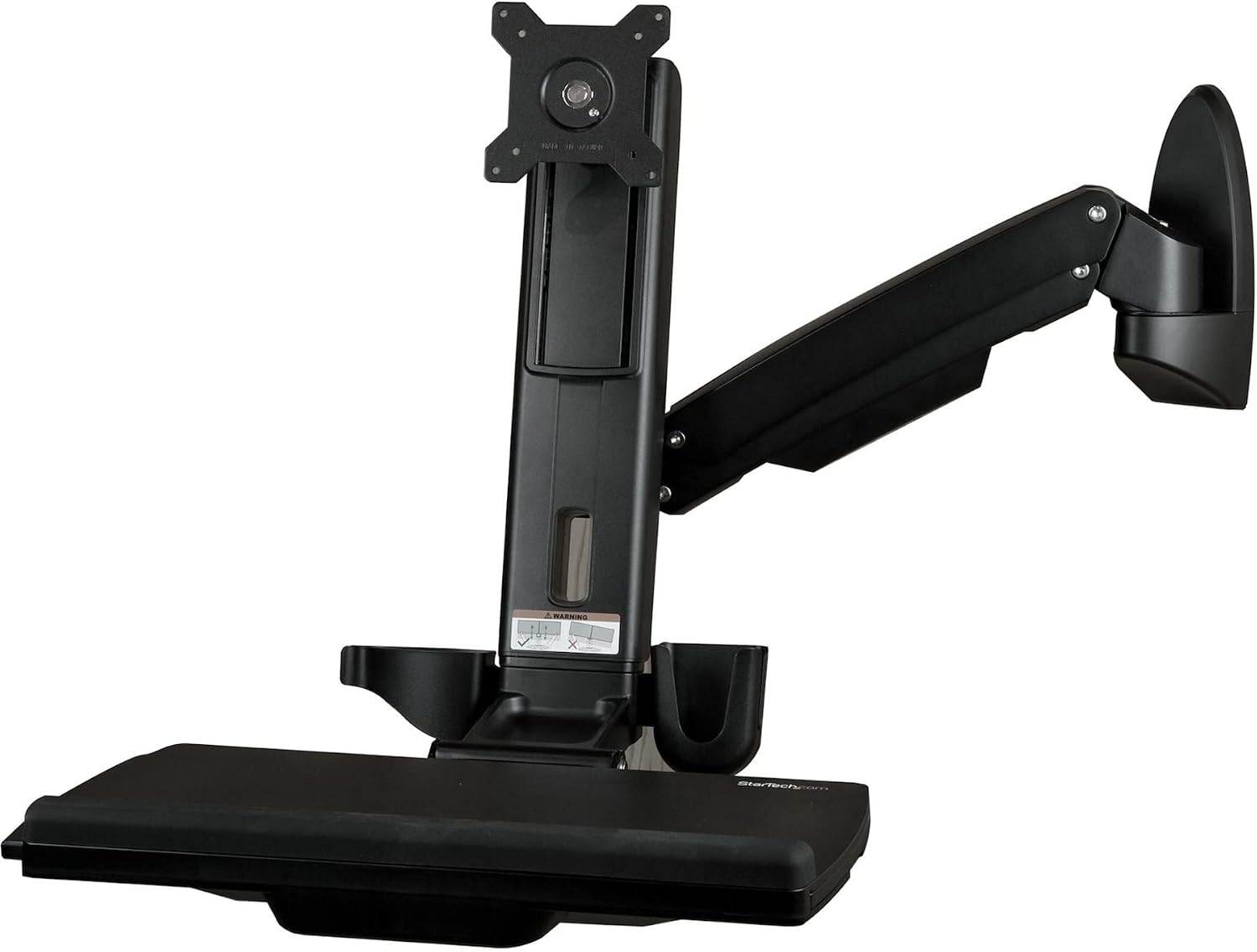 StarTech.com Wall Mount Workstation - Articulating Full Motion Standing Desk with Ergonomic Height Adjustable Monitor & Keyboard Tray Arm - Mouse & Scanner Holders - Single VESA Display, TAA