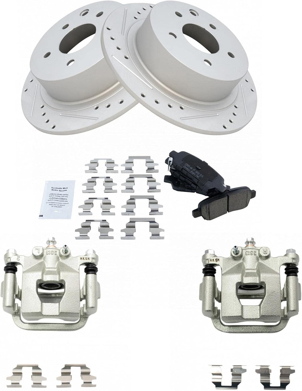 TRQ Performance Rear Brake Pad and Rotor Set Ceramic Solid Coated Rotors Calipers Compatible with 2009-2012 Nissan Altima 2007-2008 Maxima