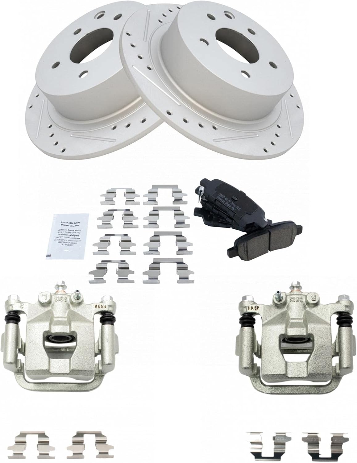 TRQ Performance Rear Brake Pad and Rotor Set Ceramic Solid Coated Rotors Calipers Compatible with 2009-2012 Nissan Altima 2007-2008 Maxima