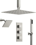 12' Ceiling Mount Dual Rainfall Shower Head System with Handheld Spray, Bathroom Shower Set with Valve (Brushed Nickel)
