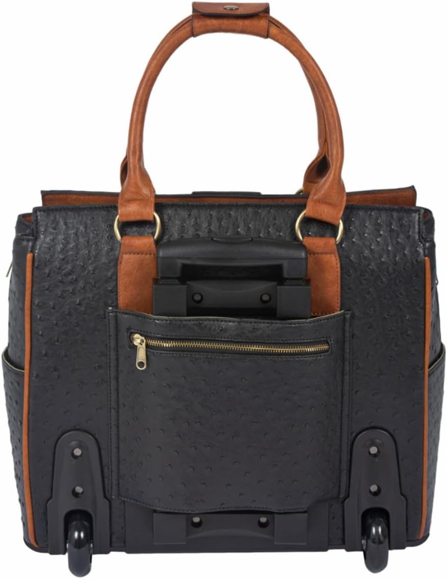 JKM & Company Rolling Laptop Bag for Women | Designer Wheeled Briefcase | Fits 13-17' Laptops | Office Travel Computer Case (Ostrich)