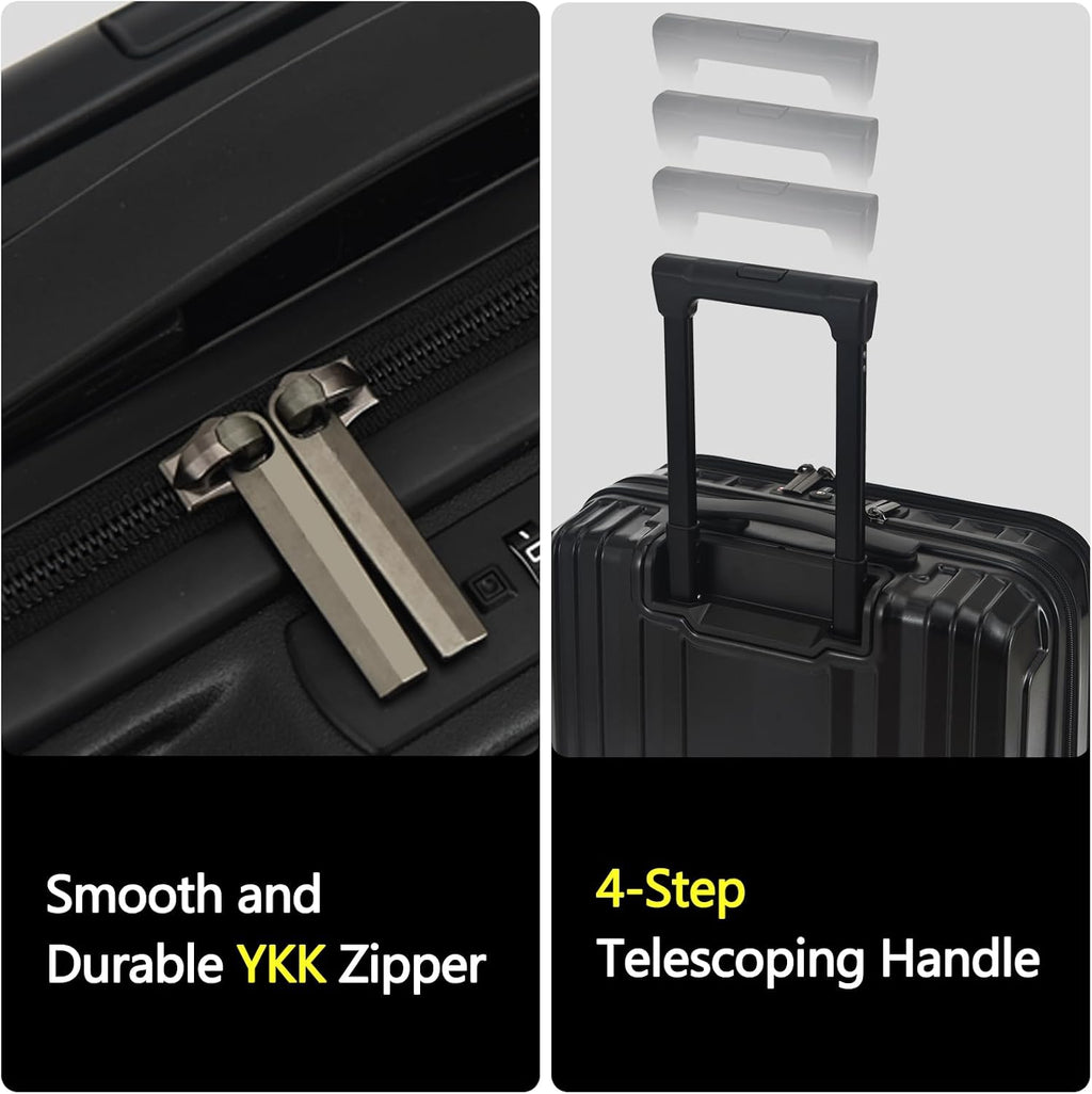 TydeCkare 16' Carry on Luggage with 2 Laptop Compartments, Lightweight Hardshell ABS+PC Suitcase with Dual Control TSA Lock, with YKK Zipper, 4 Spinner Silent Wheels, for Business Travel, Black