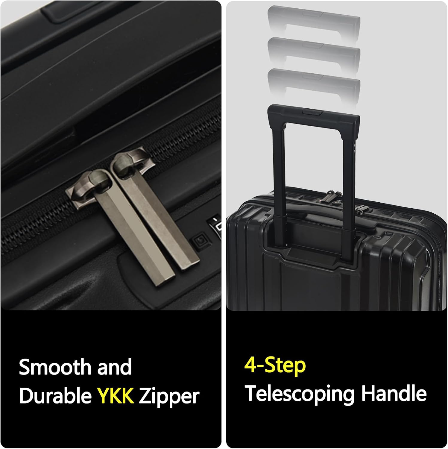 TydeCkare 16' Carry on Luggage with 2 Laptop Compartments, Lightweight Hardshell ABS+PC Suitcase with Dual Control TSA Lock, with YKK Zipper, 4 Spinner Silent Wheels, for Business Travel, Black