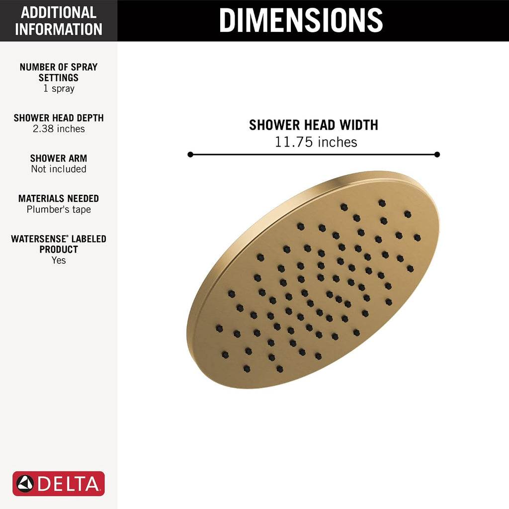 Delta Faucet Single-Spray Raincan Shower Head, Gold, Rainfall, Round, 1.75 GPM Flow Rate, Water Saving Shower Head, Lumicoat Champagne Bronze 52158-CZ-PR