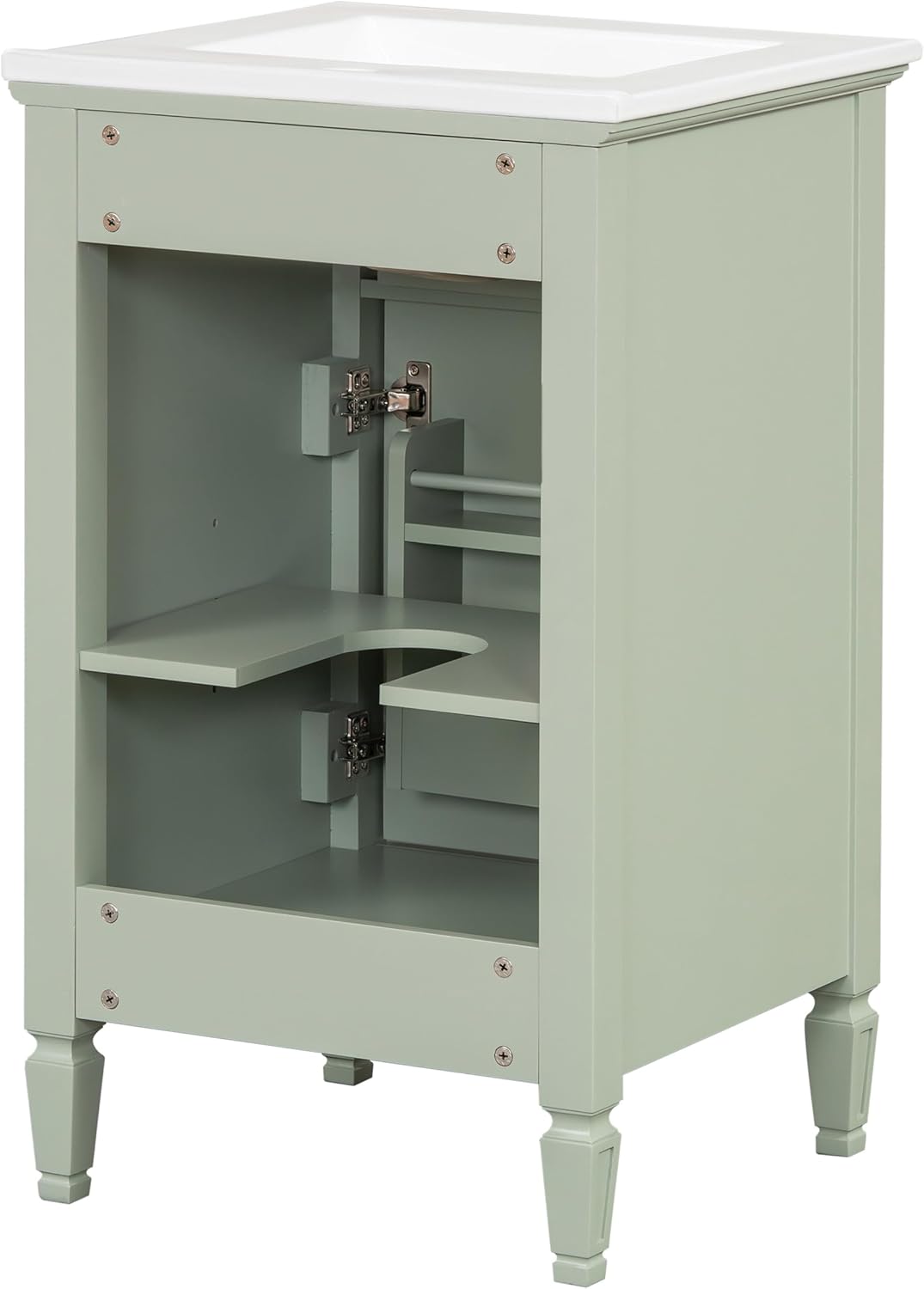 20 Inch Freestanding Bathroom Vanity with Ceramic Sink Set Combo Tip Out Drawer 1 Cabinet Door Shelf Modern Style Painted Gold-Tone Handle for Modern Small Bathroom Limited Space Green