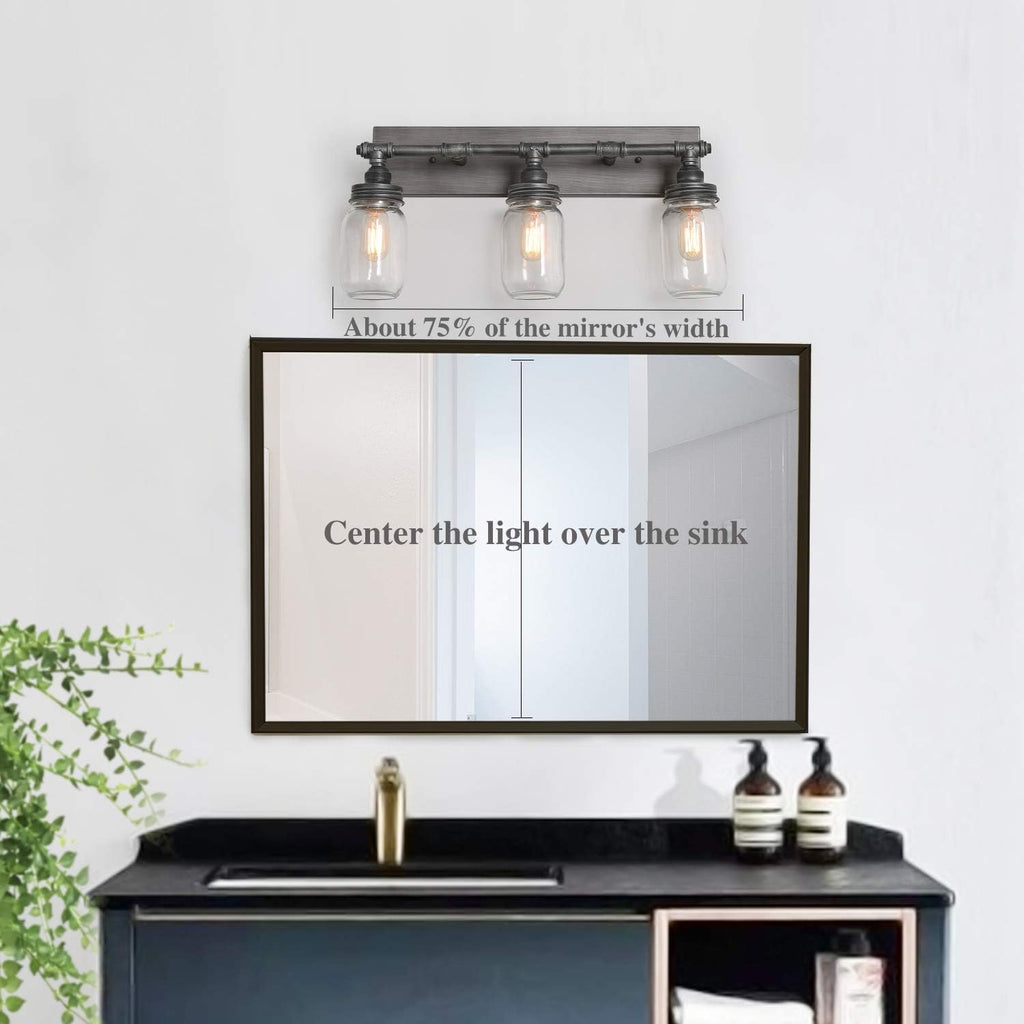 LNC 24'' Large Bathroom Light Fixtures, Industrial 3 Mason Jar Vanity Light with Antique-Silver Brushed Finish