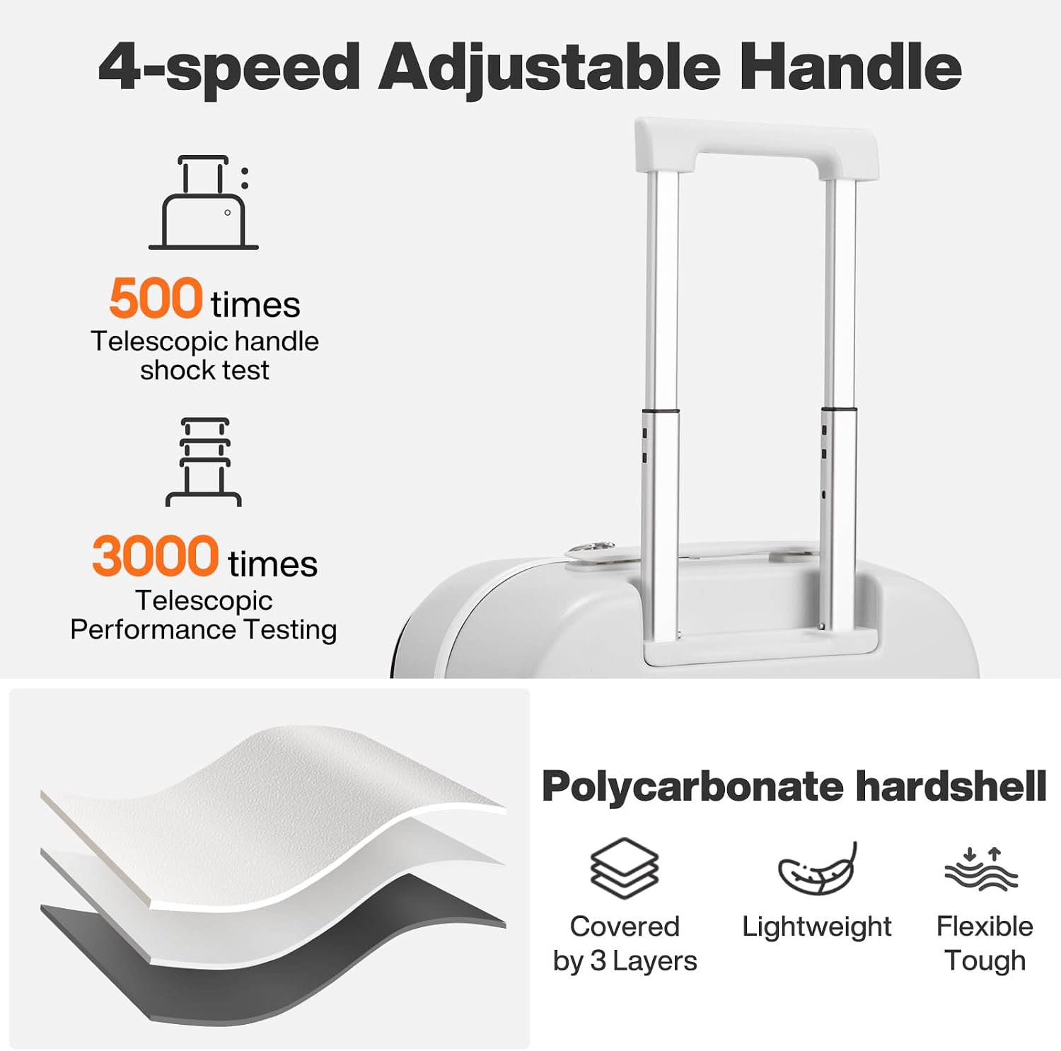 mixi 26 Inch Large Checked Luggage PC Hard Shell Suitcase Top Opening Aluminum Frame Travel Suitcases with Wheels, Smoke White