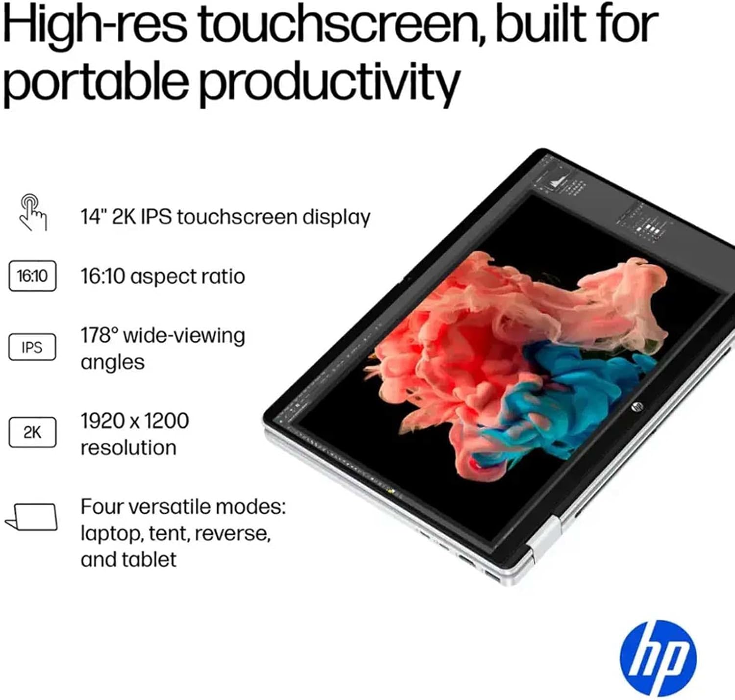 HP OmniBook 5 Flip 2-in-1 Business Laptop - 14' 2K Touchscreen Laptop - Intel Core 7-16GB LPDDR5 RAM - 1TB SSD - 5MP IR Camera | Wi-Fi 6E | Microsoft Copilot | Windows 11 Pro - Glacier Silver