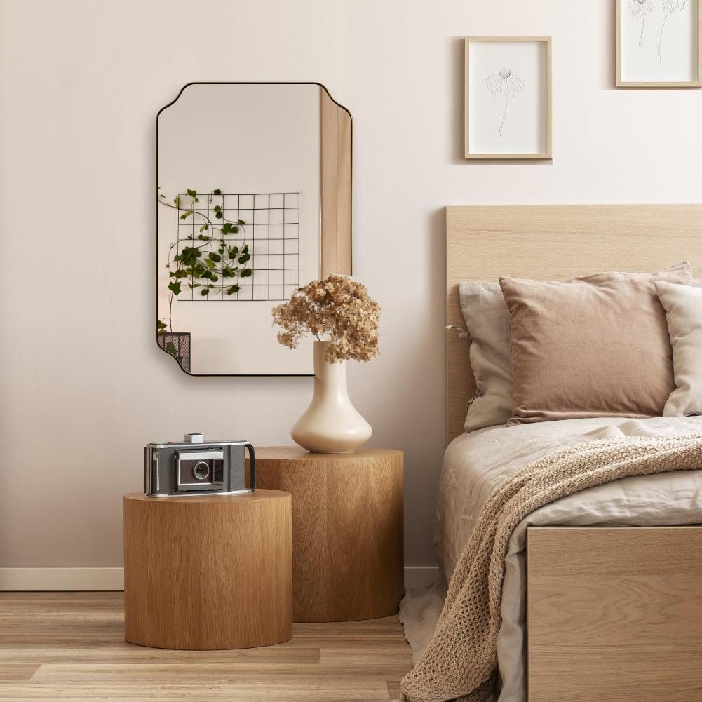 ANDY STAR 20'x30' Brushed Gold Scalloped Mirror, Bathroom Mirror for Over Sink, Antique Champagne Bronze Mirror in Rustproof Stainless Steel Thin Frame, Compact Size Ideal for Small Bathroom Remodel