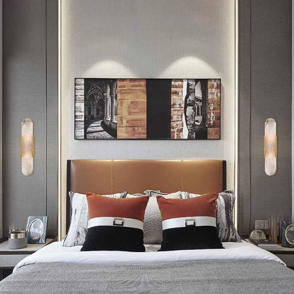 Natural Alabaster Wall Sconces Set of 2 Marble Wall Lamp Bathroom Vanity Light Fixtures Alabaster Sconce Lighting White Stone Wall Mount Lamp for Bedroom Living Room Hallway Stairs Kitchen
