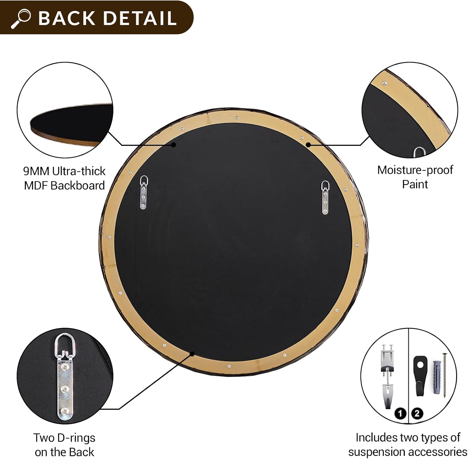 ANDY STAR Hand-Forged Round Bathroom Mirror, 28 Inch Antique Oil Rubbed Bronze Hammered Circular Mirror, for Wall Decor, Entryway, Bedroom, Fireplace, Solid Steel Frame