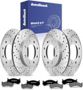 AutoShack Front & Rear Brake Rotors & Premium Pads for Chevrolet, Silverado 2500 HD 2001-2010, 4WD RWD V8 6.0L 6.6L 8.1L - Coated Drilled & Slotted - Silver Matte Finish - TurboGuard