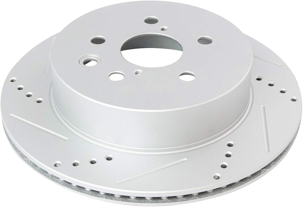 TRQ Performance Rear Brake Pad and Rotor Set Ceramic Drilled Slotted Coated Rotors Calipers Compatible with 2006-2007 Lexus GS430 2007-2011 GS450h 2008-2011 GS460 2006-2013 IS350