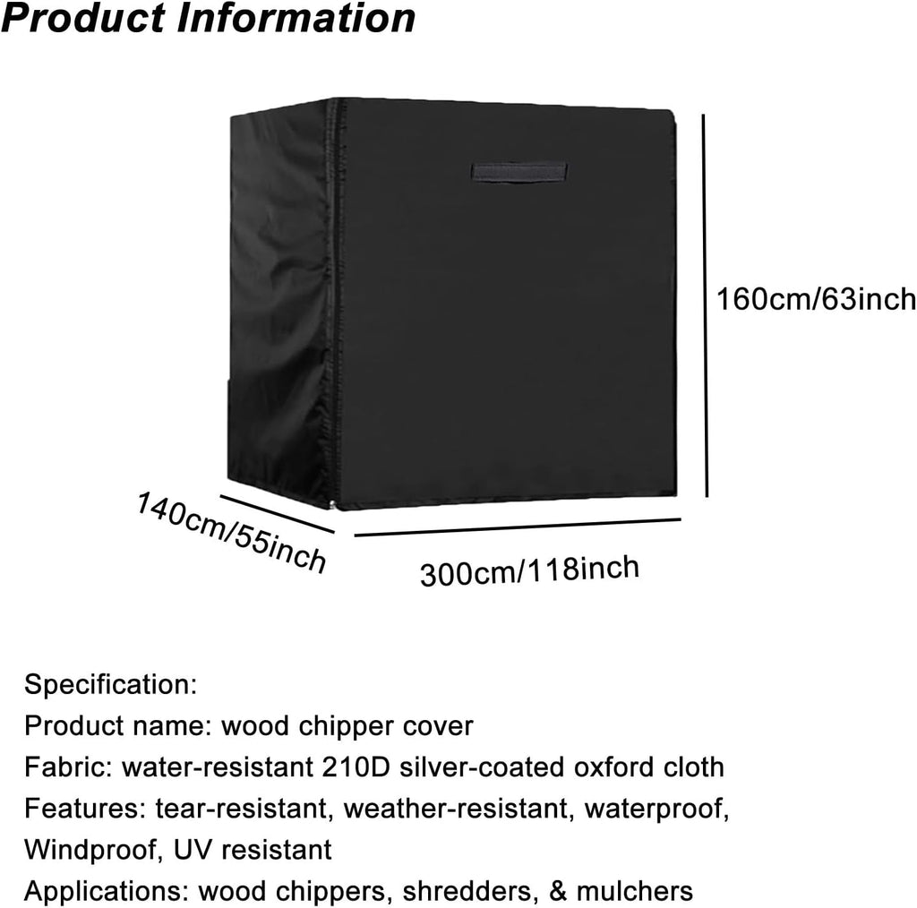 Heavy Duty Wood Chipper Shredder Protector Cover, Black 210D Oxford Fabric, Universal Outdoor Waterproof Mower & Leaf Mulcher Cover for Garden Backyard Equipment(118x55x63in)