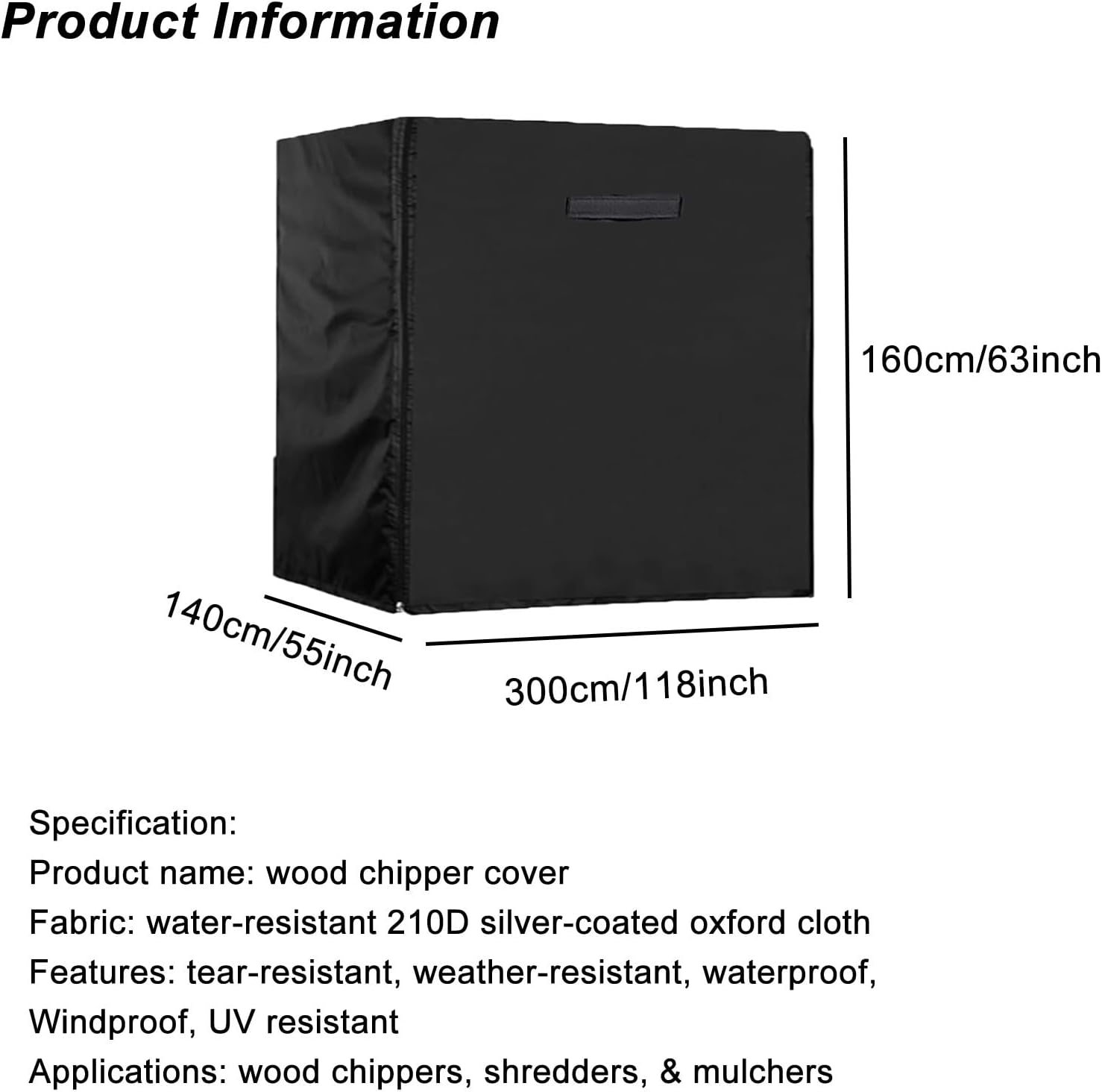 Heavy Duty Wood Chipper Shredder Protector Cover, Black 210D Oxford Fabric, Universal Outdoor Waterproof Mower & Leaf Mulcher Cover for Garden Backyard Equipment(118x55x63in)