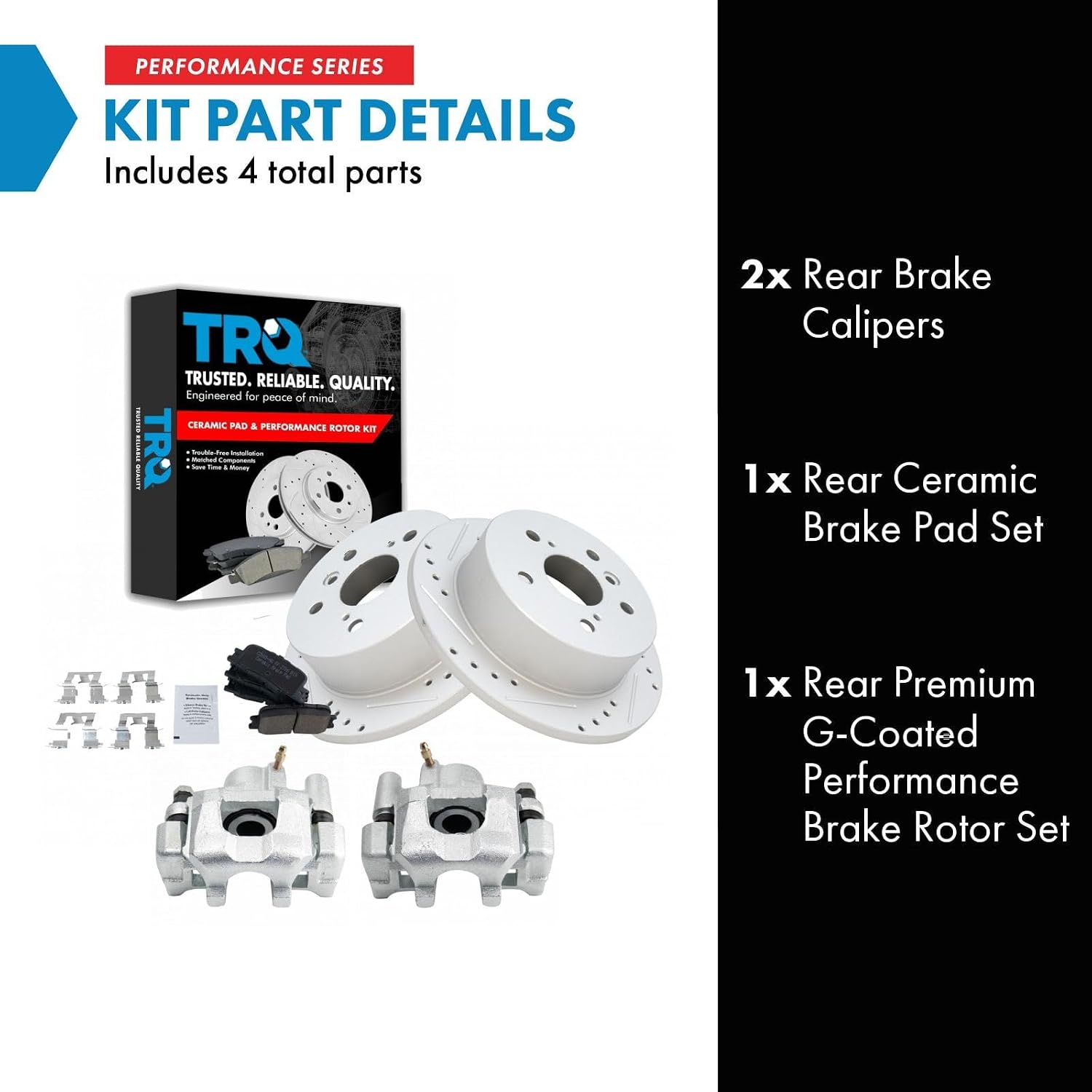 TRQ Performance Rear Brake Pad and Rotor Set Ceramic Drilled Slotted Solid Rotors Calipers Compatible with 2002-2003 Lexus ES300 2004-2006 ES330 2002-2006 Toyota Camry
