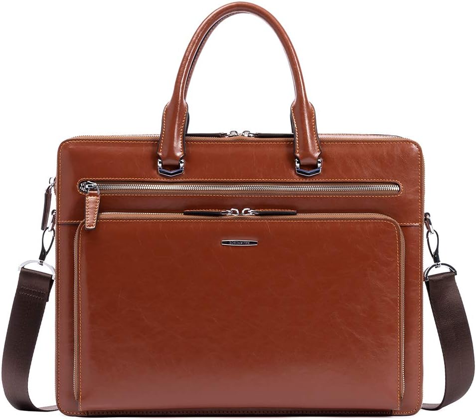 BOSTANTEN Briefcases for Men Messenger Bag Genuine Leather Laptop Bag 15.6 inch Office Work Tote for Buisness Travel