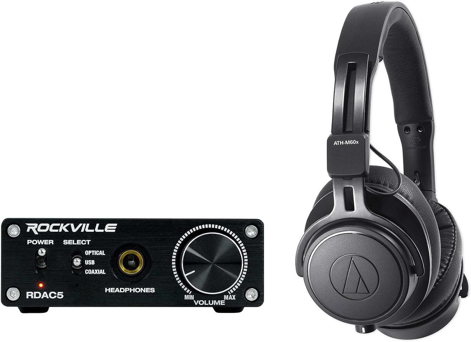 Audiosavings Bundle: Audio Technica ATH-M60X Closed-Back Pro Monitor Headphones w/Detachable Cables Bundle with Rockville RDAC5B DAC Digital to Analog Converter USB/Optical/RCA/Headphone (2 Items)