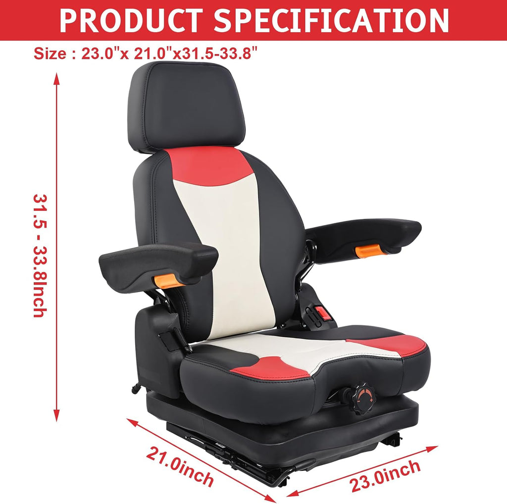 Universal Lawn Mower Seat,Highback Low Suspension Forklift Seat with Adjustable Headrest,Adjustable Armrests Shock Absorber Heavy Duty Seat for Zero Turn Mower/Excavator/Harvester/Tractor