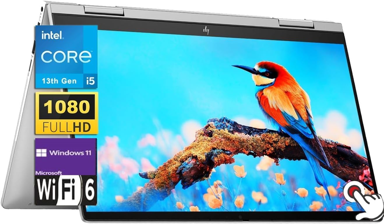 HP Envy x360 2-in-1 14' FHD Touchscreen Laptop, Intel Core i5-1335U Processor, 8GB RAM 1TB SSD, Wi-Fi 6E, Bluetooth 5.3, Backlit Keyboard, Fingerprint reader, Windows 11 Home, Natural Silver