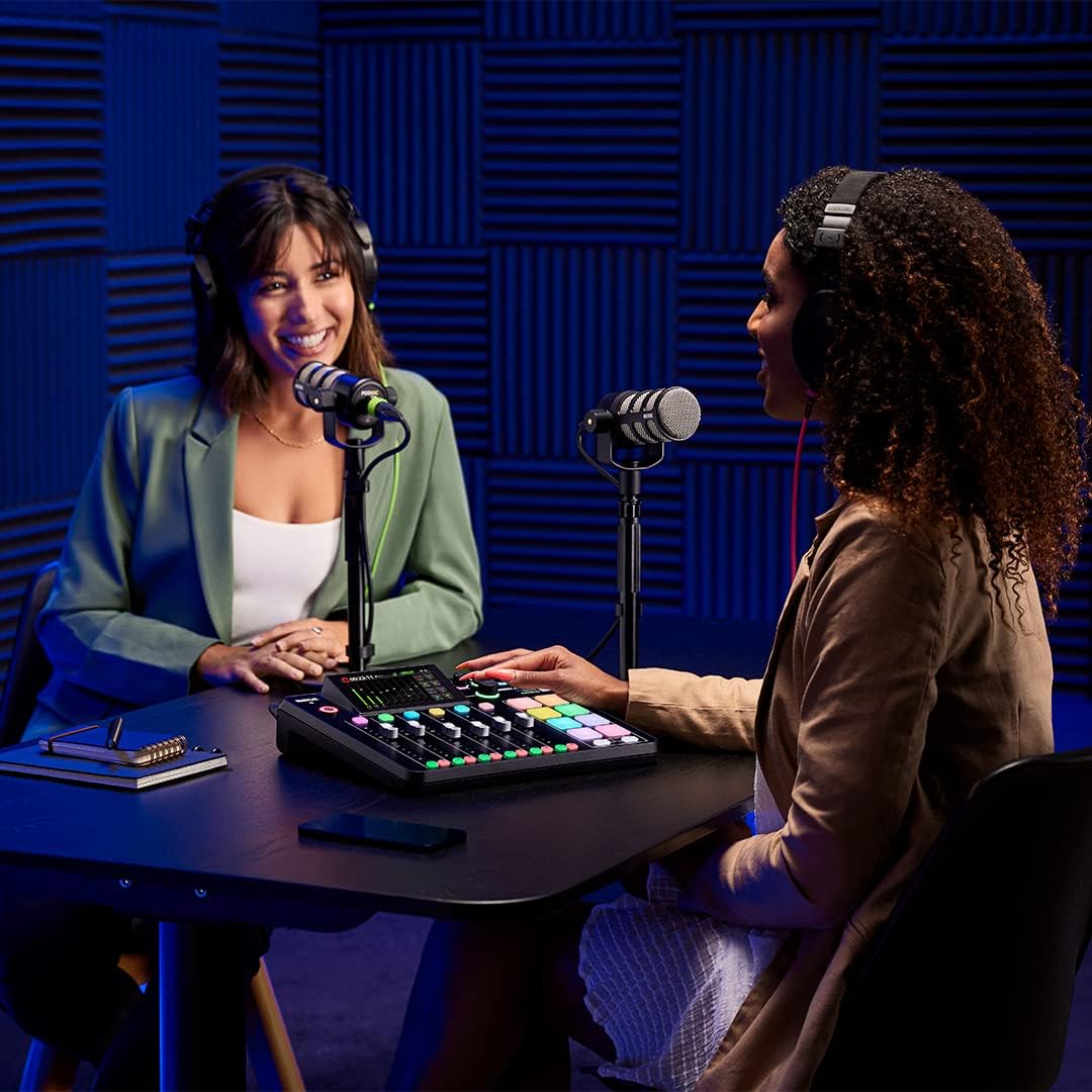 Rode PodMic Dynamic Podcasting Microphones (Pair) with Rode DS1 Microphone Desk Stands, TH-02 Studio Podcast Headphones, XLR Cables and StreamEye Polishing Cloth