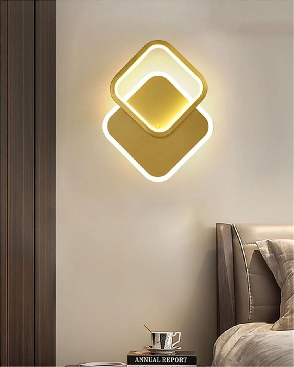 Modern Brass Wall Sconce Dimmable 3 Color Temperature LED Gold Vertical Up Down Wall Light Fixture Luxury Clear Glass Indoor Lighting for Hallway Bathroom Vanity(Square)