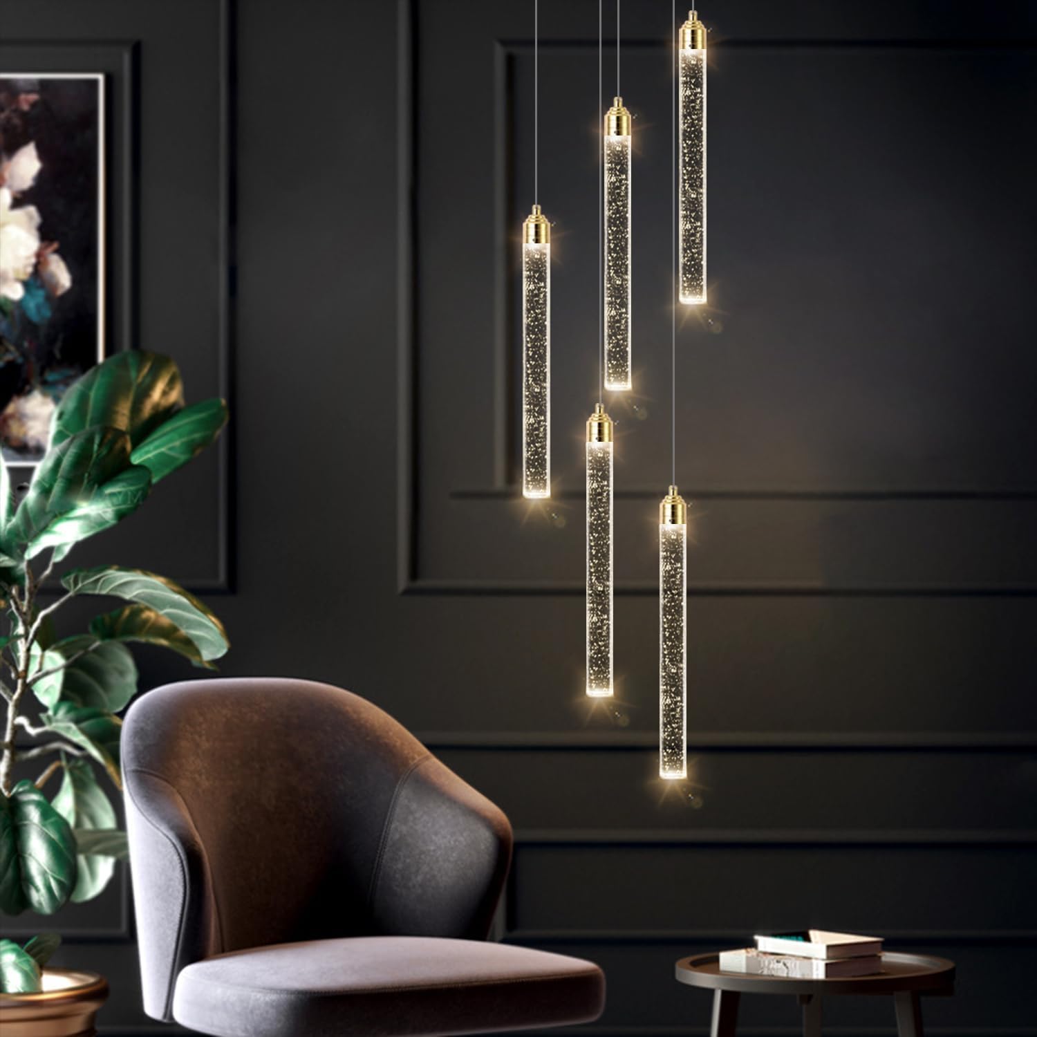 Mini Chandelier Modern Pendant Lights LED Bubble Crystal Kitchen Island Light Fixtures Gold Mini Pendant Lighting for Kitchen Island Dining Room Bedroom Bar Dimmable Ceiling Hanging Lights 2700K 6000K