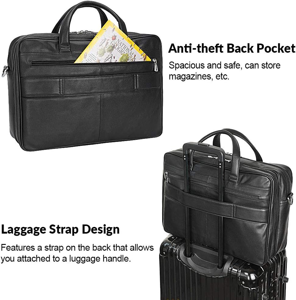 TIDING Leather Business Travel Briefcase for Men, Large 15.6' 17.3' Laptop Crossbody Shoulder Messenger Bag Office Handbag