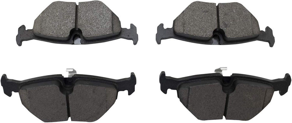 TRQ Performance Rear Brake Pad and Rotor Set Ceramic Drilled Slotted Coated Rotors Calipers Compatible with 2001-2003 BMW 325xi