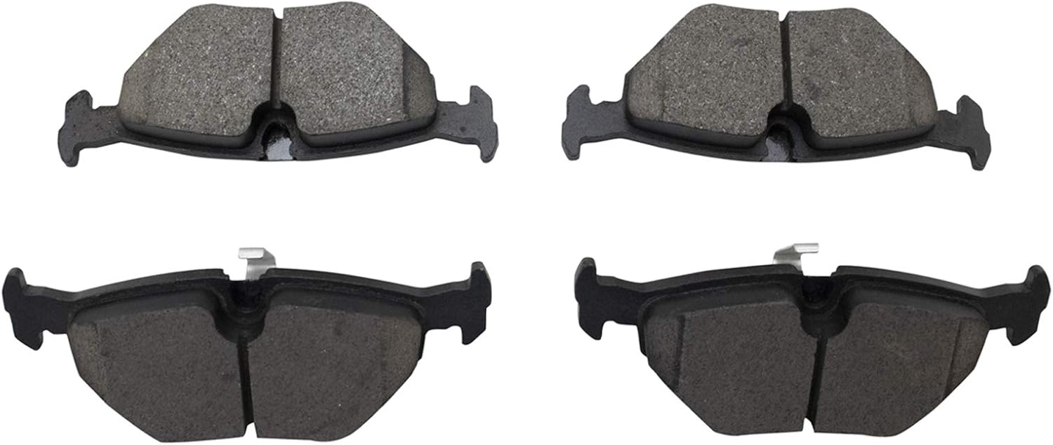 TRQ Performance Rear Brake Pad and Rotor Set Ceramic Drilled Slotted Coated Rotors Calipers Compatible with 2001-2003 BMW 325xi