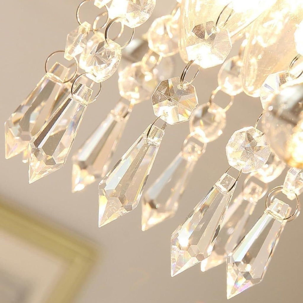 LNPTAL Modern Gold Crystal Chandelier, 3-Light Luxury Ceiling Light Fixture, Mid-Century Elegant Hanging Lamp for Bathroom, Hallway, Kitchen Island, Bedroom