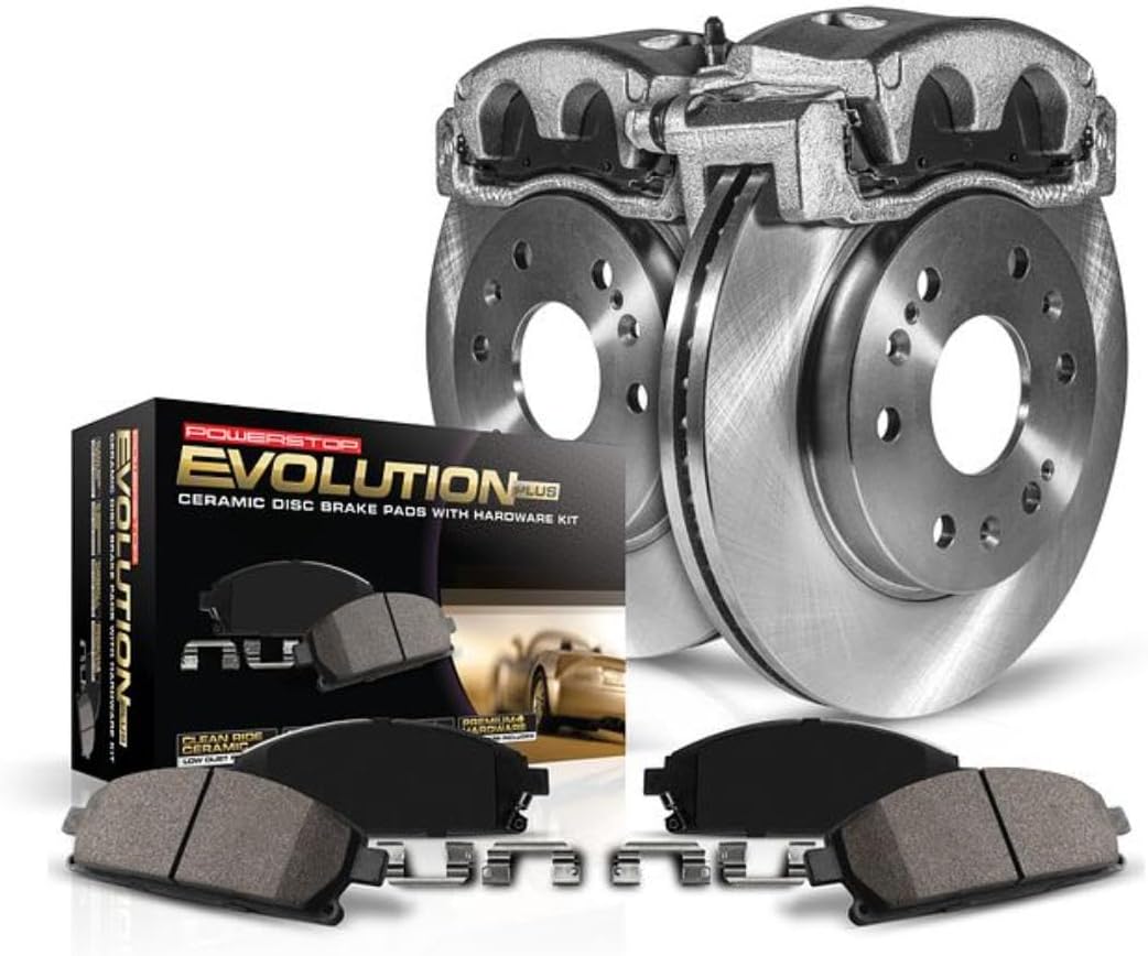 PowerStop Front Brake & Caliper Kit for Honda Accord 1998-02 - Ceramic Brake Pads + Calipers + Disc Rotors Replacement, KCOE1239A