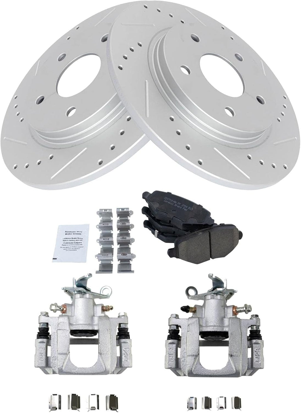 TRQ Performance Rear Brake Pad and Rotor Set Ceramic Solid Rotors Calipers Compatible with 2013 Dodge Journey