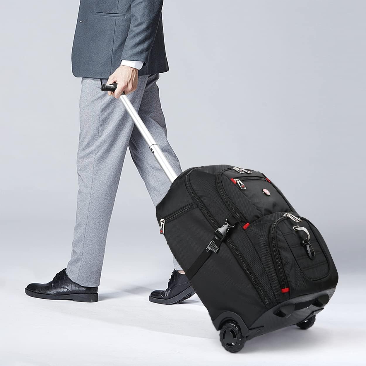 Extra Large Rolling Backpack with Wheels - Water-Resistant, 18' Laptop Compartment, 22.5'x15'x10', 55L Capacity, Ideal Carry-On for Weekend Travel, College, Work - Wheeled Business Backpack for Adults