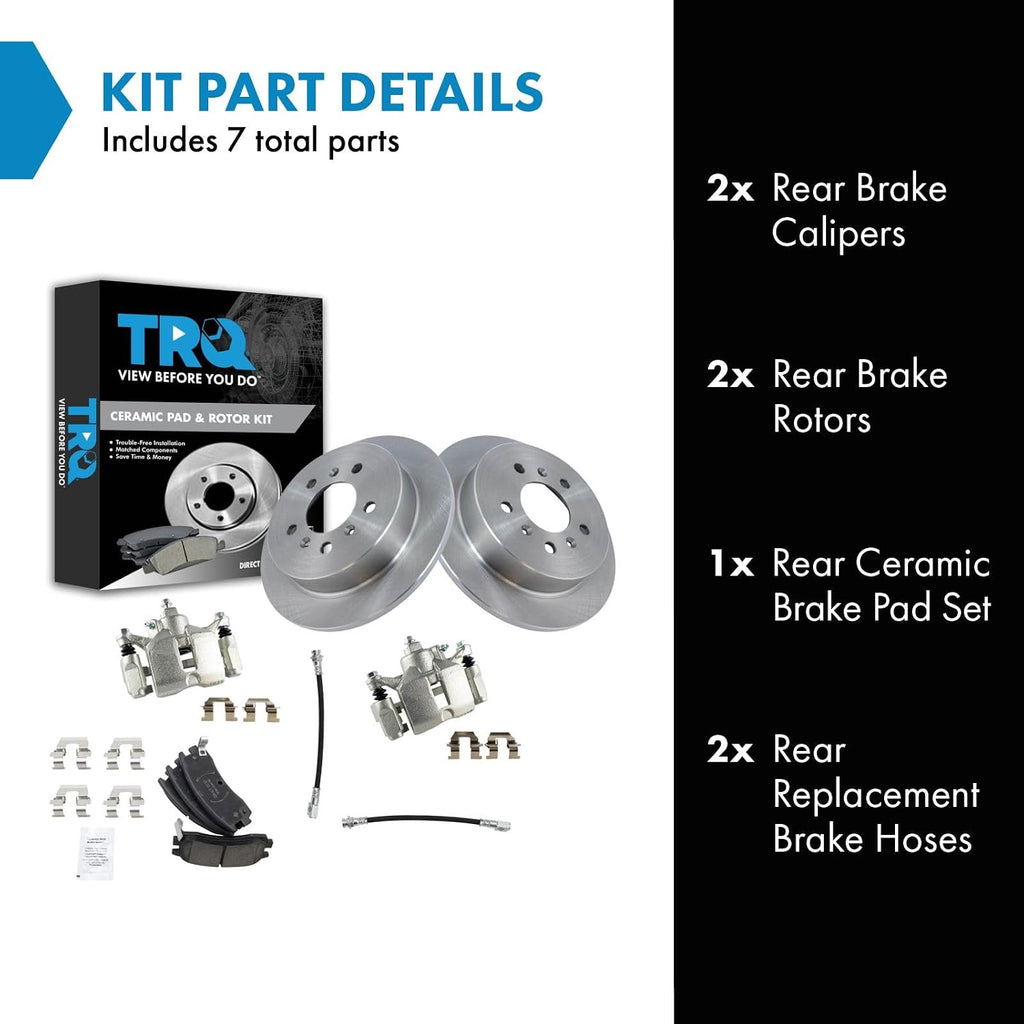 TRQ Rear Brake Pad and Rotor Set Ceramic Rotors Calipers Hoses Compatible with 2008-2009 Buick LaCrosse 2006-2010 Chevrolet Impala 2006-2007 Monte Carlo