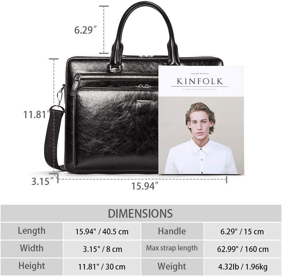 BOSTANTEN Briefcases for Men Messenger Bag Genuine Leather Laptop Bag 15.6 inch Office Work Tote for Buisness Travel