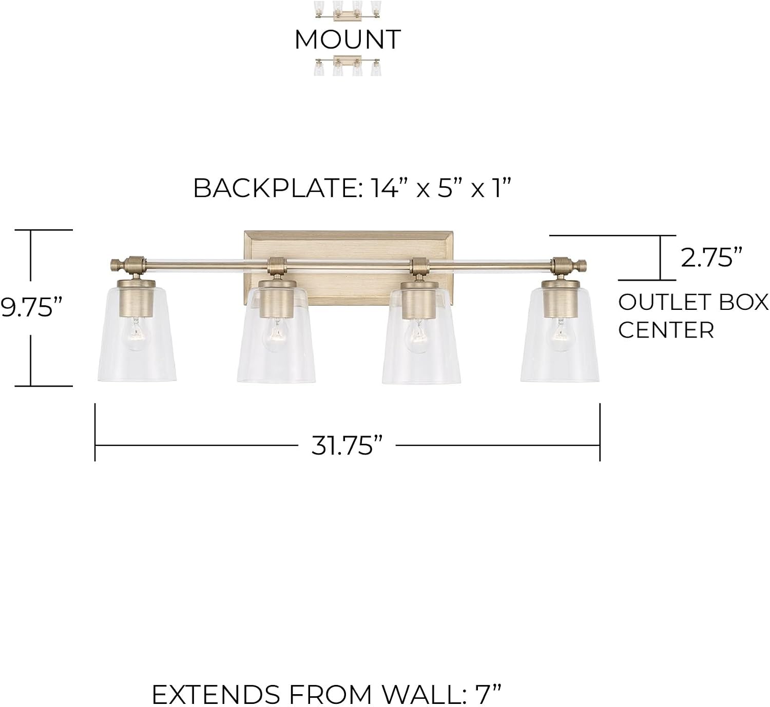 Capital Lighting 144841BS-523 Breigh Modern Clear Glass Cylinder Vanity Lights for Bathroom, 4-Light 400 Total Watts, 10' H x 32' W, Brushed Champagne