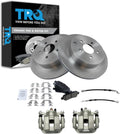TRQ Rear Brake Pad and Rotor Set Ceramic Rotors Calipers Hoses Compatible with 2003-2007 Nissan Murano