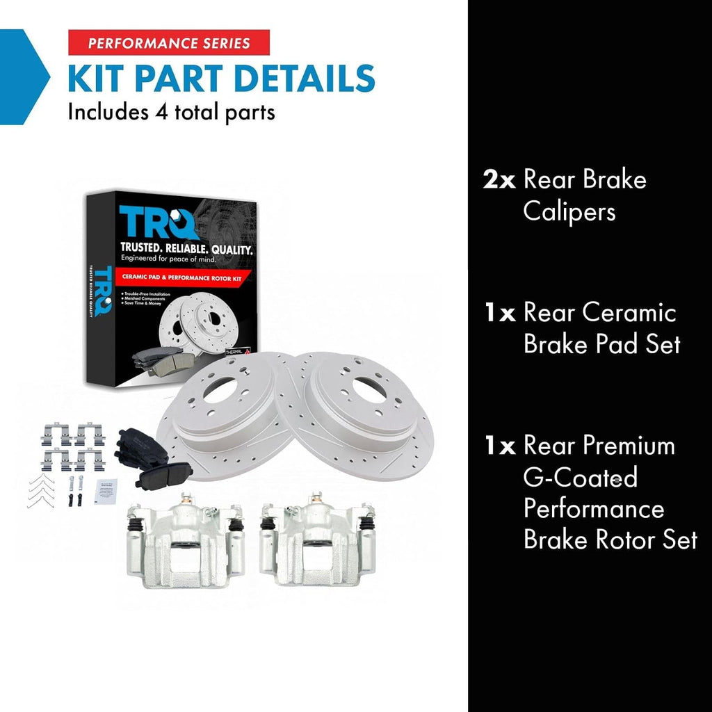 TRQ Performance Rear Brake Pad and Rotor Set Ceramic Solid Rotors Calipers Compatible with 2009-2015 Honda Pilot